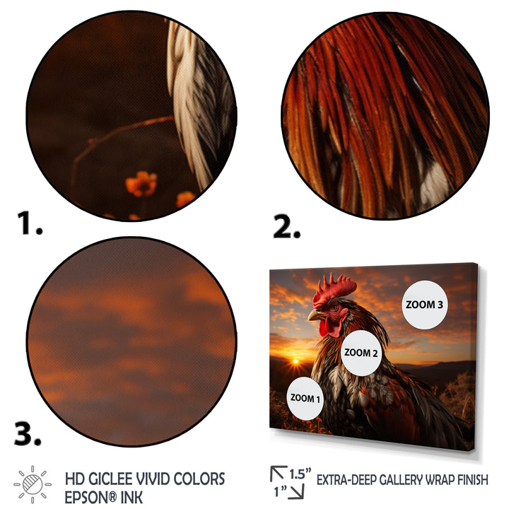 Rooster Portrait At Dawns Landscape - Multi-Color Rooster Wall Art