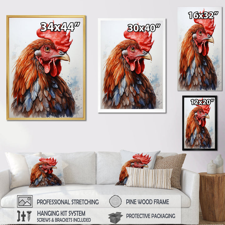 Abstract Rooster Portrait - Rooster Framed Canvas Art