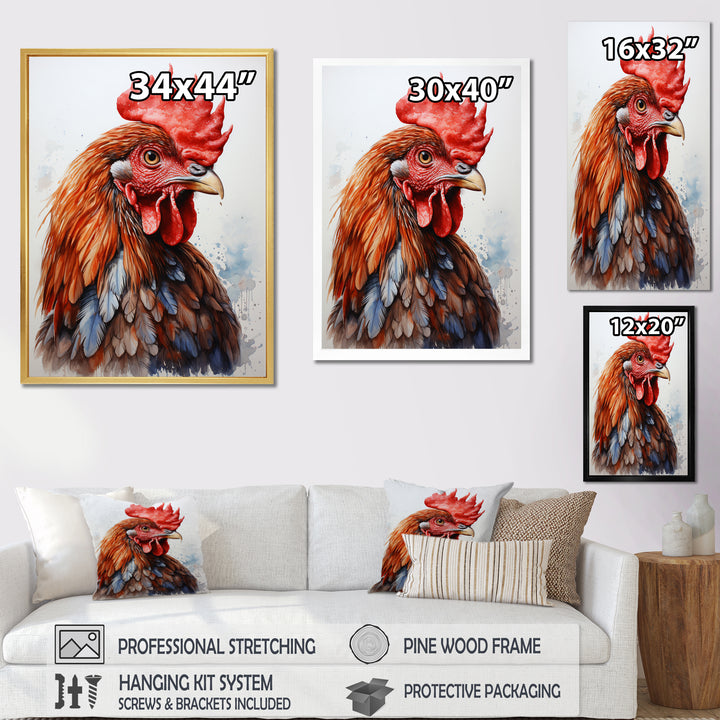 Abstract Rooster Portrait - Rooster Framed Canvas Art