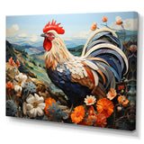 Rooster Portrait With Mountain Flowers - Rooster Large Canvas Wall Art