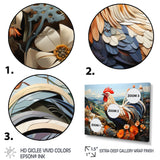 Rooster Portrait With Mountain Flowers - Rooster Large Canvas Wall Art