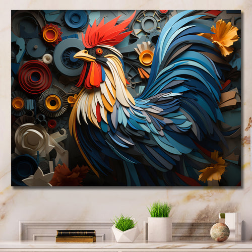 Rooster Portrait With Geometric Background - Rooster Living Room Wall Art