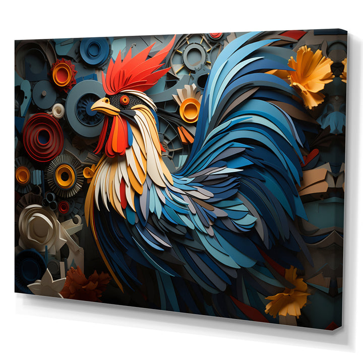Rooster Portrait With Geometric Background - Rooster Living Room Wall Art