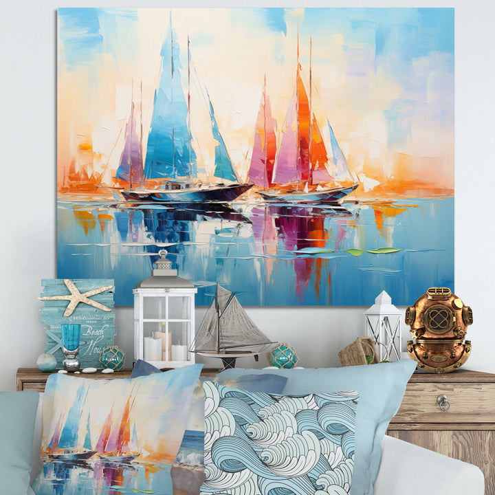 Sailboat Abstract Coastal Symphony I - Boat Sailing Canvas Wall Art