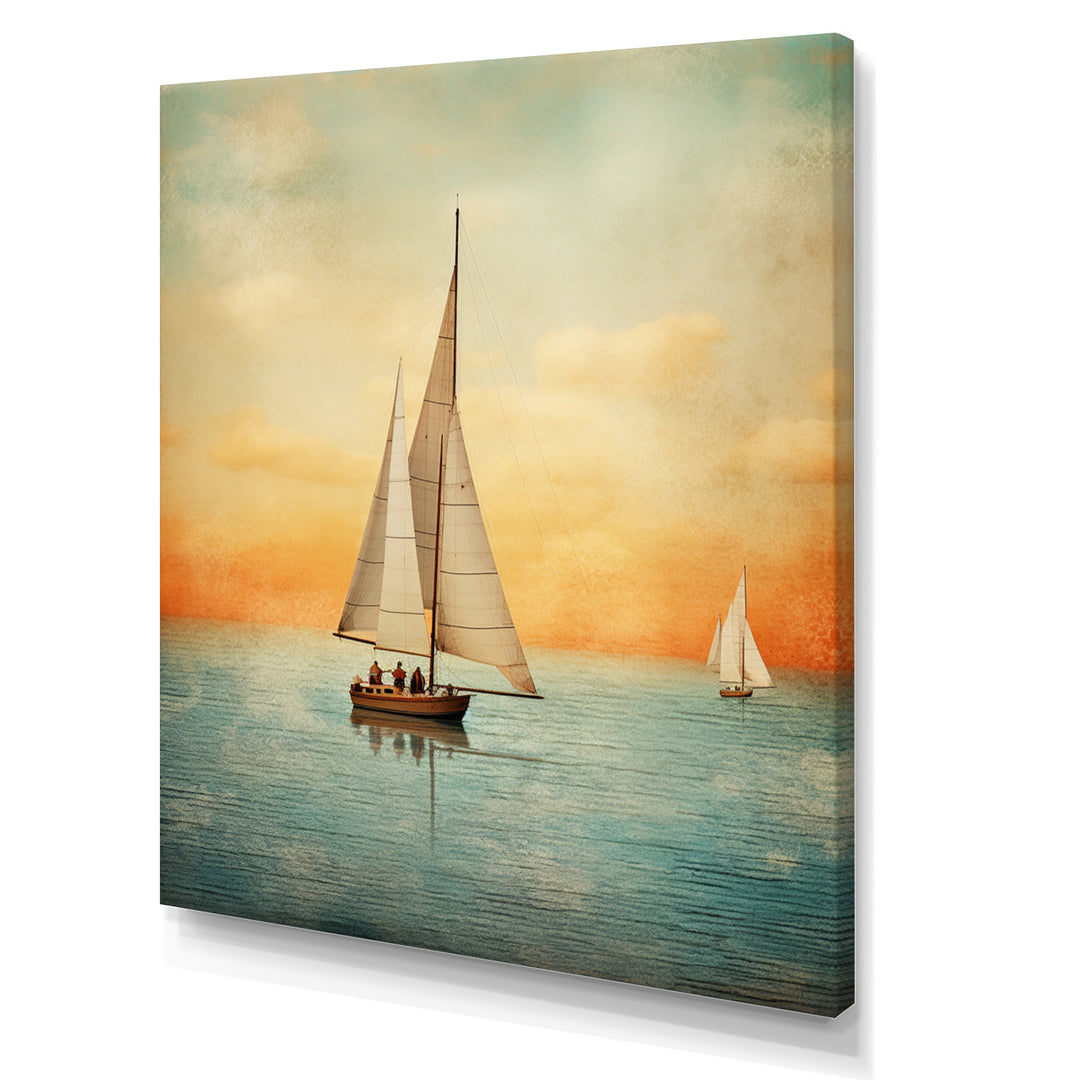 Sailboat Abstract Coastline - Boat Sailing Canvas Wall Art