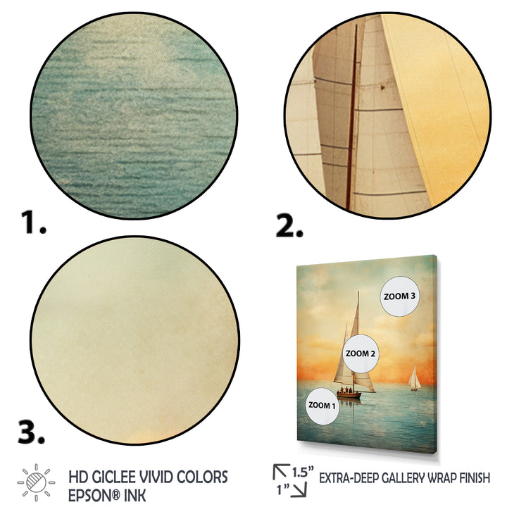 Sailboat Abstract Coastline - Boat Sailing Canvas Wall Art