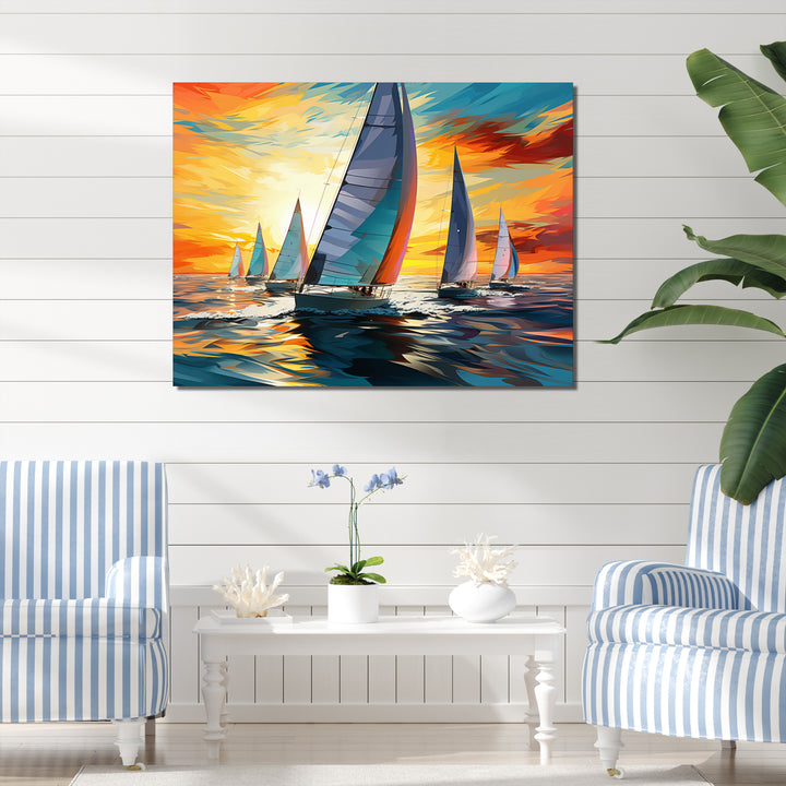 Sailboat Bold Regatta - Boat Sailing Canvas Wall Art