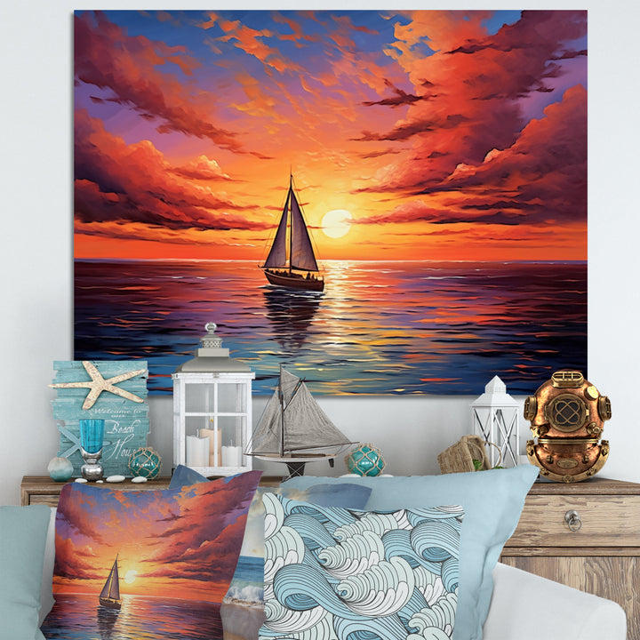 Sailboat Sailing Into Sunset I - Boat Sailing Canvas Wall Art