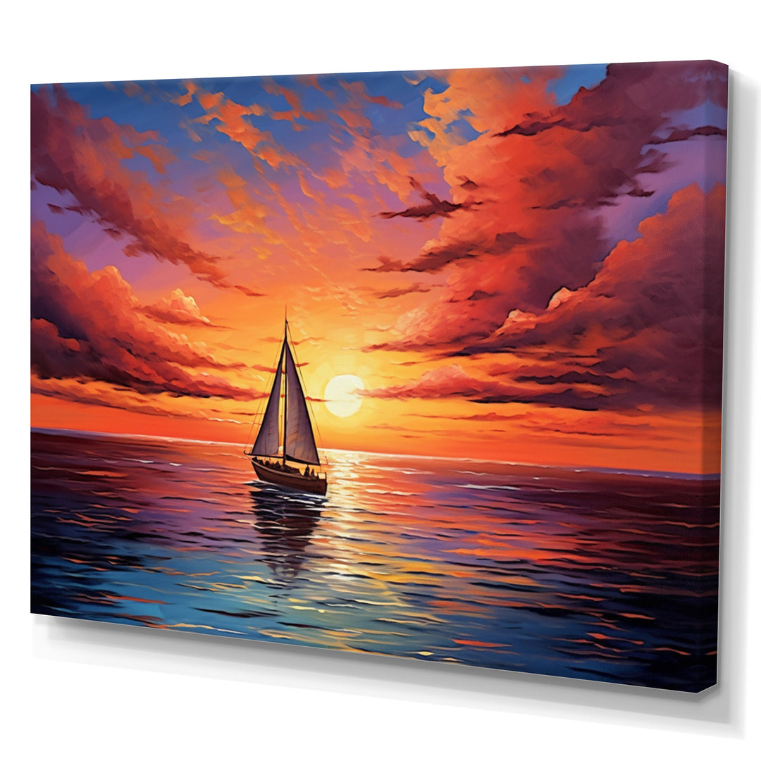 Sailboat Sailing Into Sunset I - Boat Sailing Canvas Wall Art