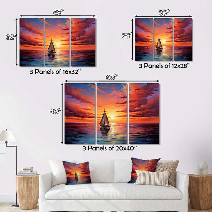 Sailboat Sailing Into Sunset I - Boat Sailing Canvas Wall Art