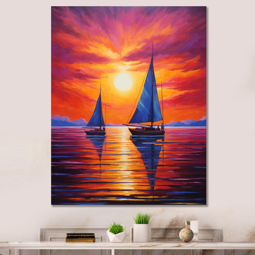 Sailboat Sunset Sails - Boat Sailing Canvas Wall Art