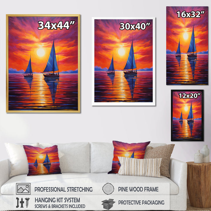 Sailboat Sunset Sails - Boat Sailing Canvas Wall Art