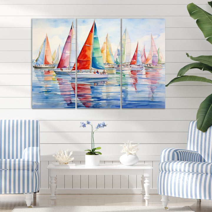 Miminimlaism Watercolor Regatta III - 3-Piece Canvas Wall Art