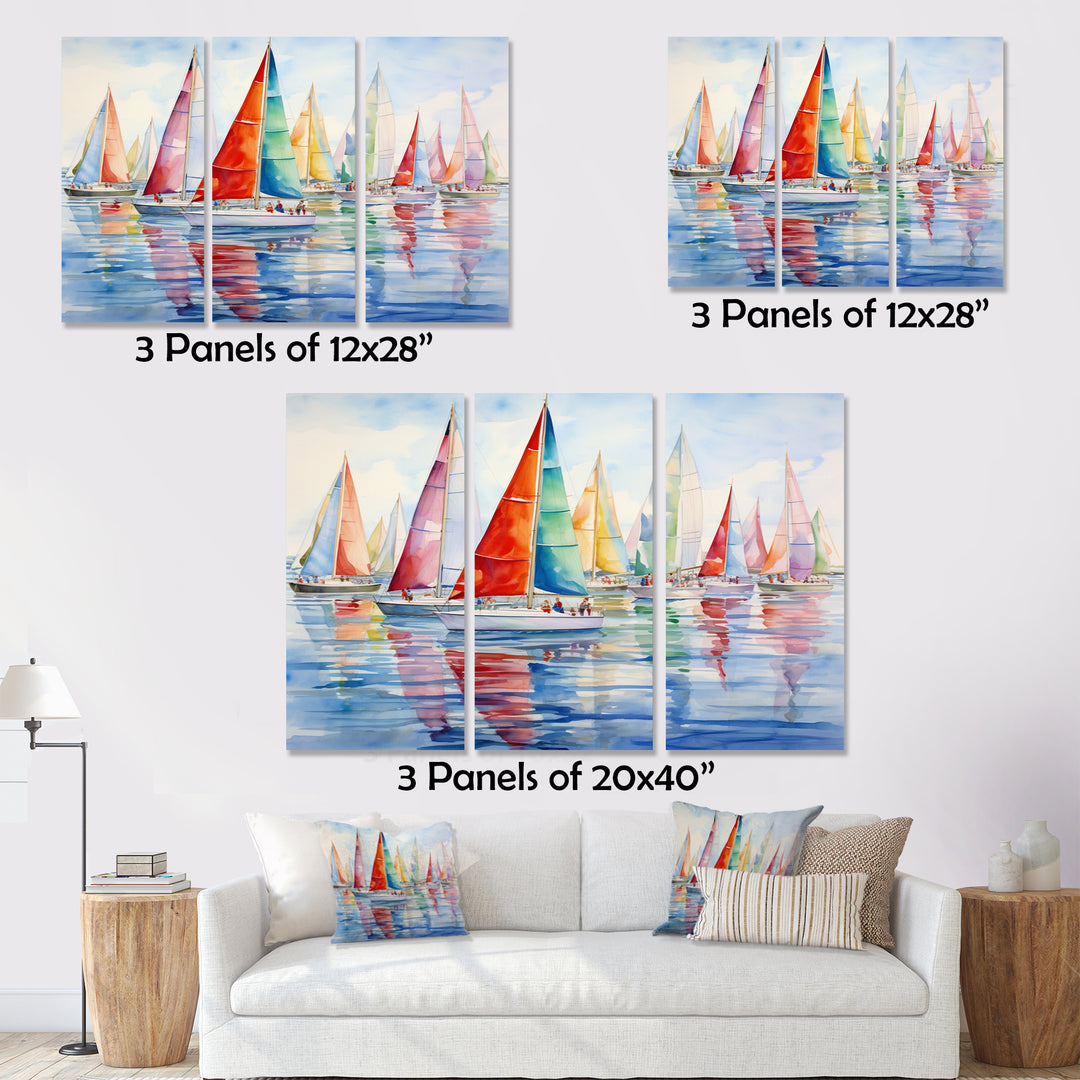 Miminimlaism Watercolor Regatta III - 3-Piece Canvas Wall Art