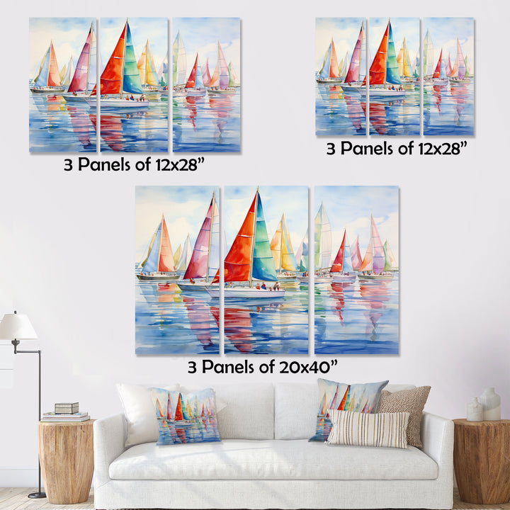 Miminimlaism Watercolor Regatta III - 3-Piece Canvas Wall Art
