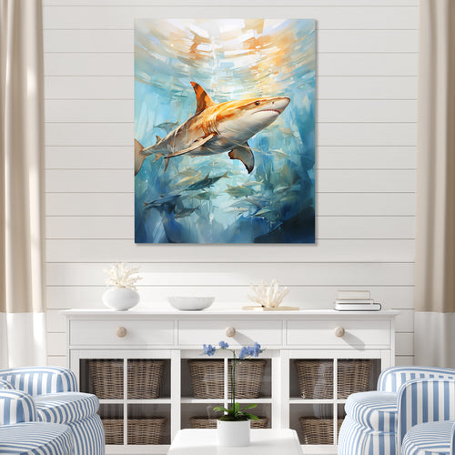 Blue Beige Sailboat Watercolor Sails - Shark Wall Decor