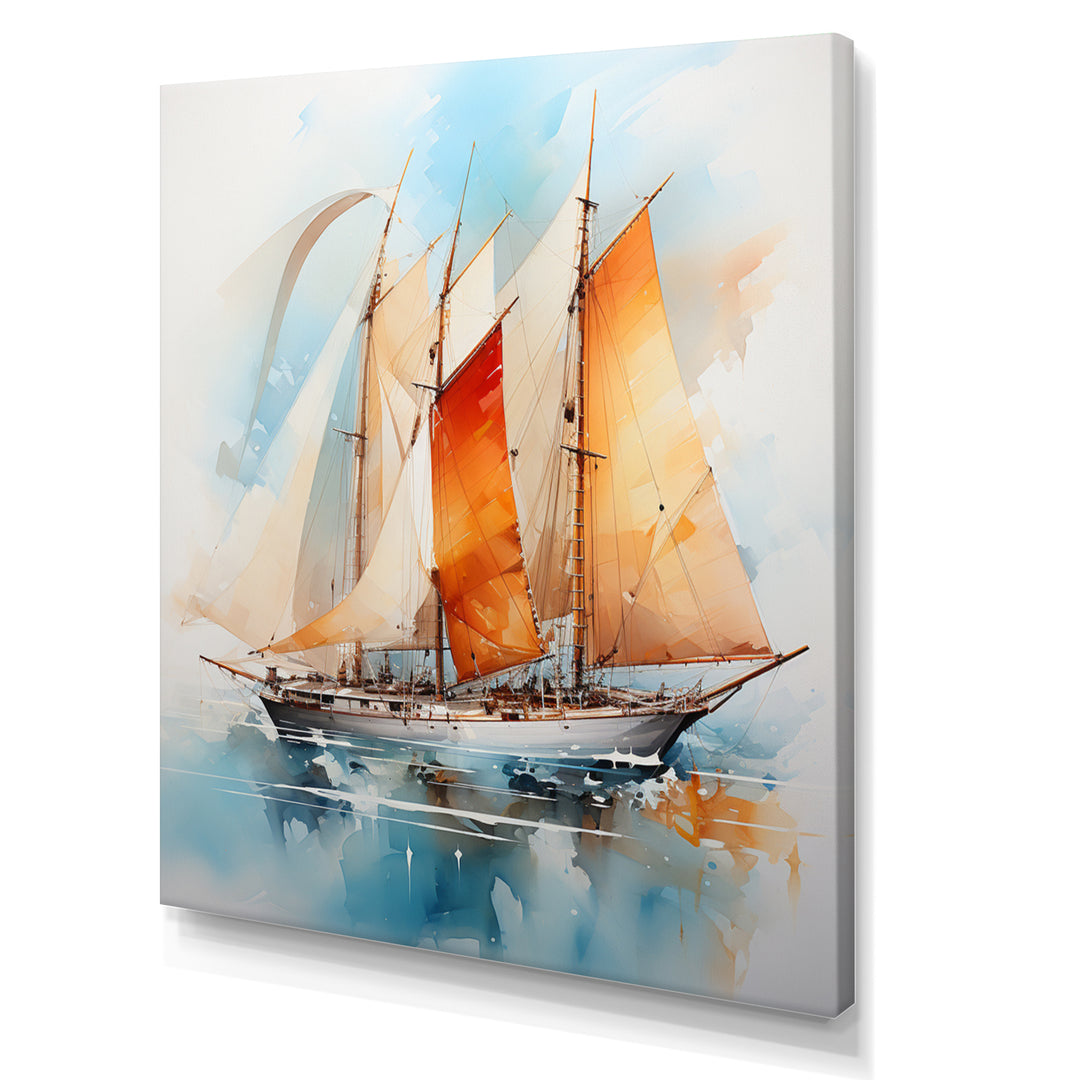 Sailboat Watercolor Sails - Boat Sailing Canvas Wall Art