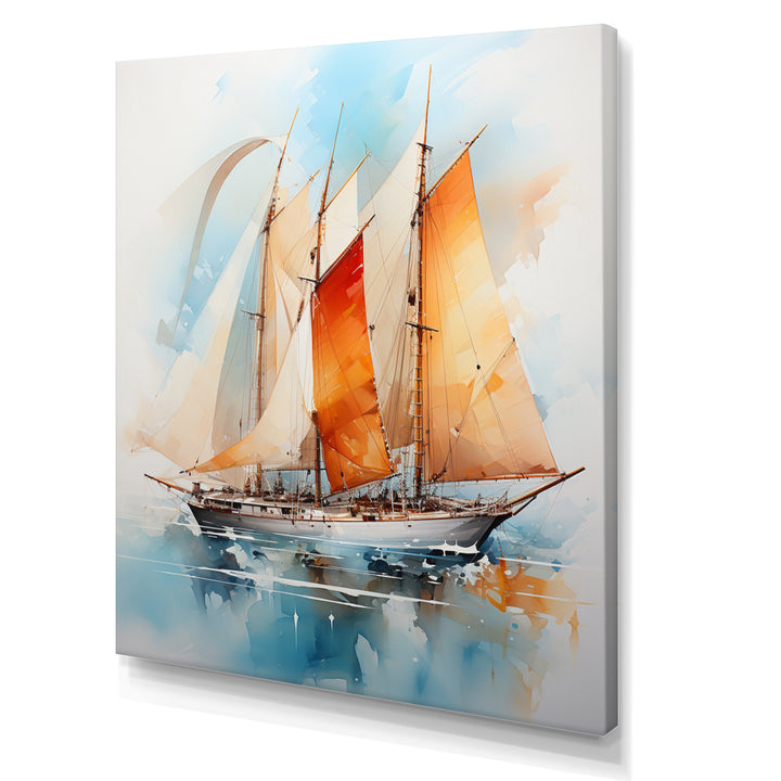 Sailboat Watercolor Sails - Boat Sailing Canvas Wall Art
