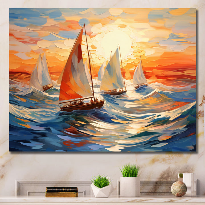 Sailboat Whirling Waves - Boat Sailing Canvas Wall Art