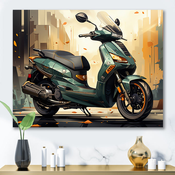 Green Scooter Cafe Racer - Scooter Canvas Wall Art
