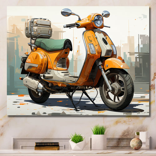 Orange Scooter Caf Racer - Scooter Canvas Wall Art