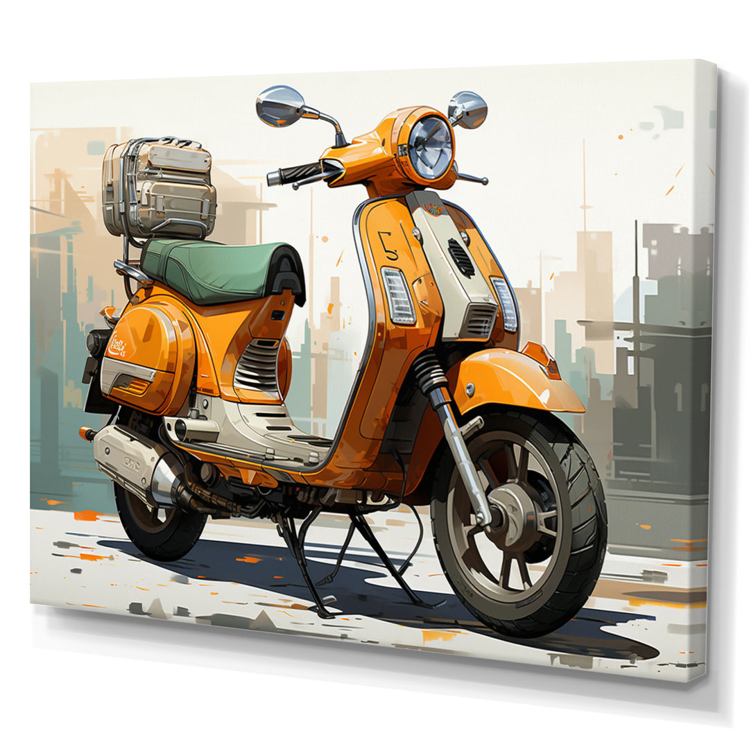 Orange Scooter Caf Racer - Scooter Canvas Wall Art