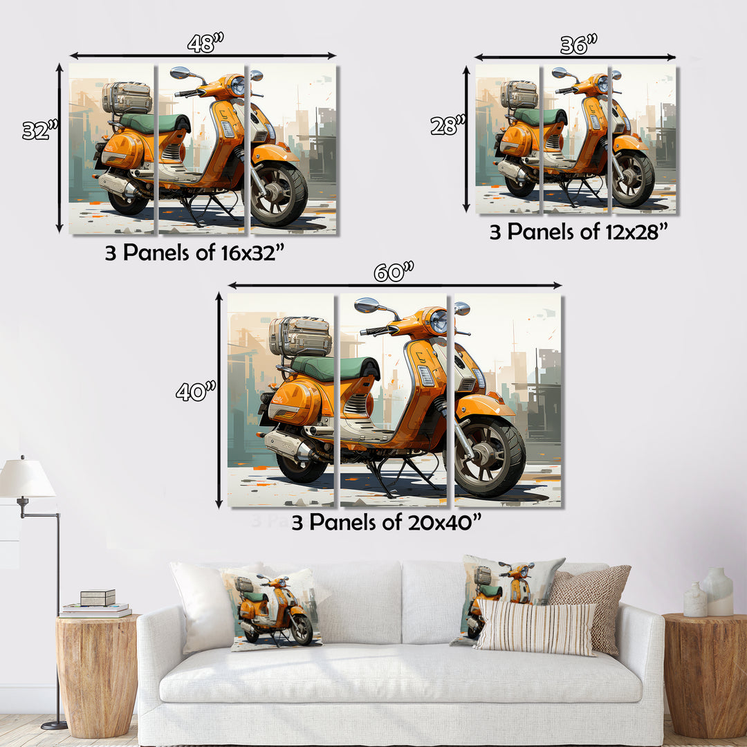 Orange Scooter Caf Racer - Scooter Canvas Wall Art
