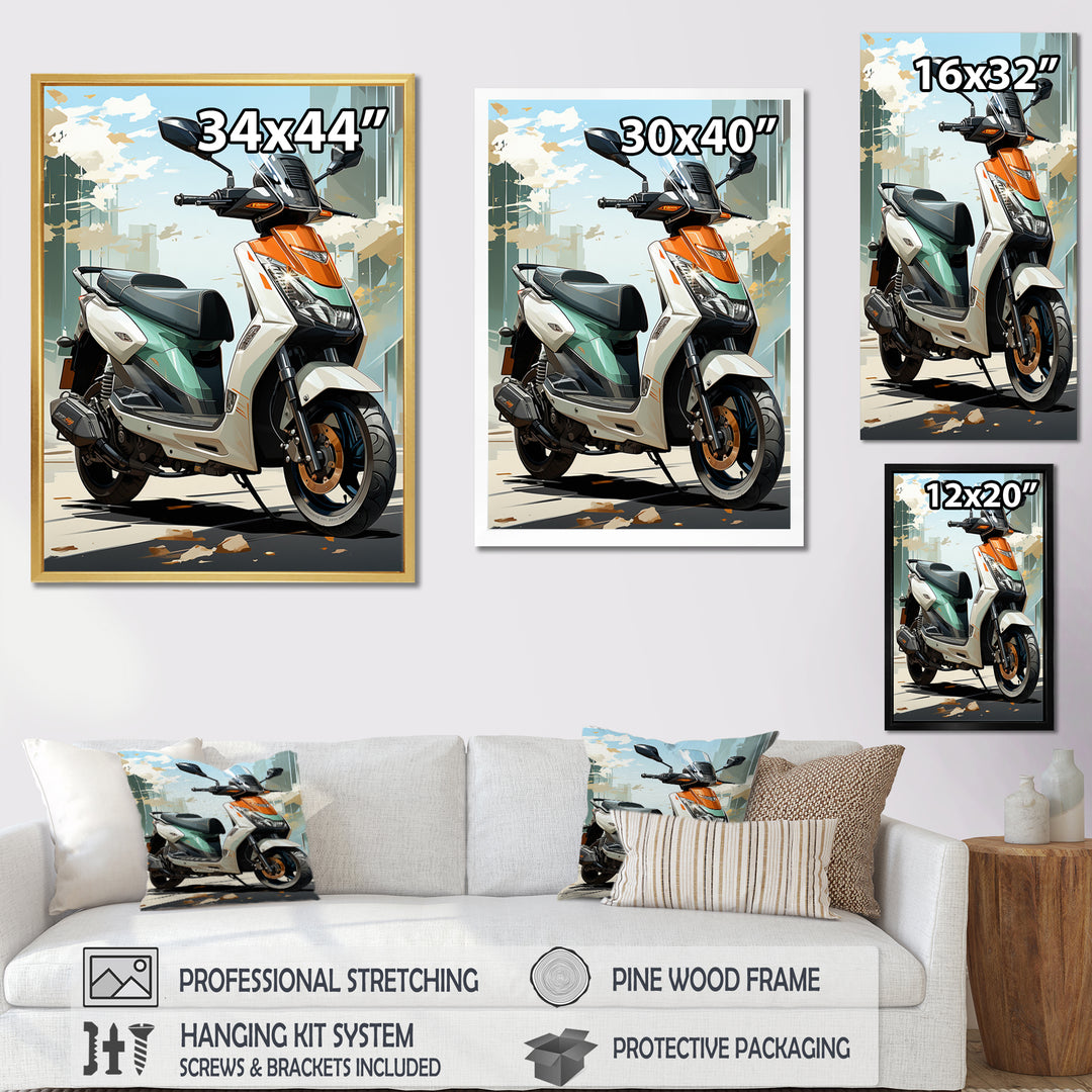 White Coral Scooter City Cruiser - Scooter Canvas Wall Art