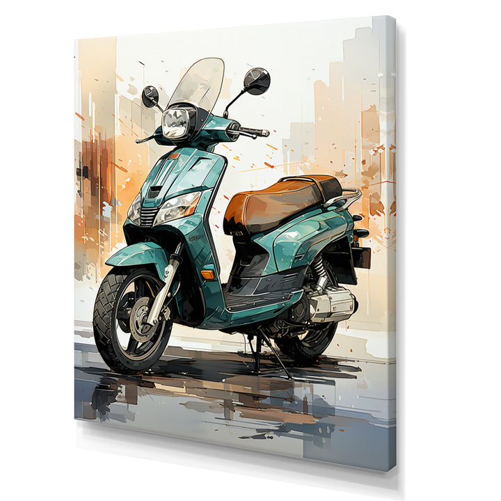 Green Scooter City Cruiser - Scooter Canvas Wall Art