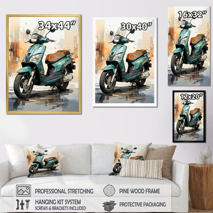 Green Scooter City Cruiser - Scooter Canvas Wall Art