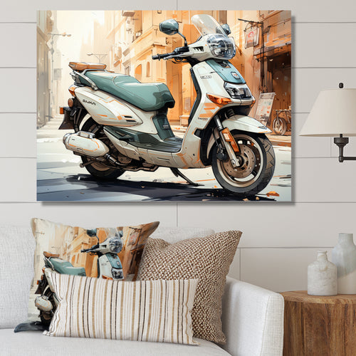 Beige Scooter City Explorer - Scooter Canvas Wall Art