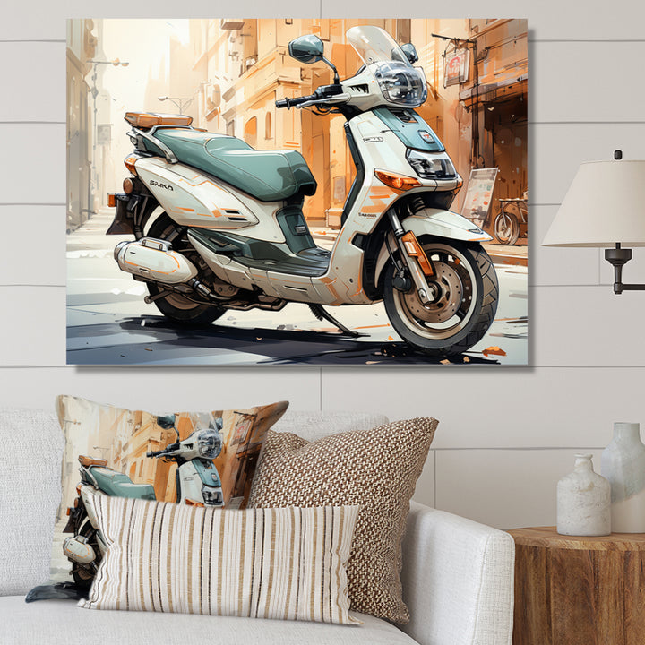 Beige Scooter City Explorer - Scooter Canvas Wall Art