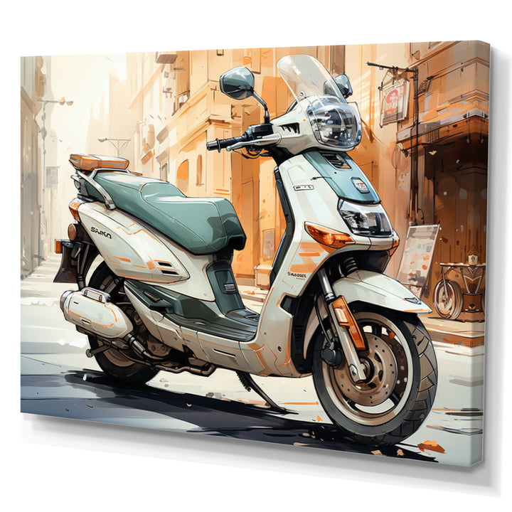 Beige Scooter City Explorer - Scooter Canvas Wall Art