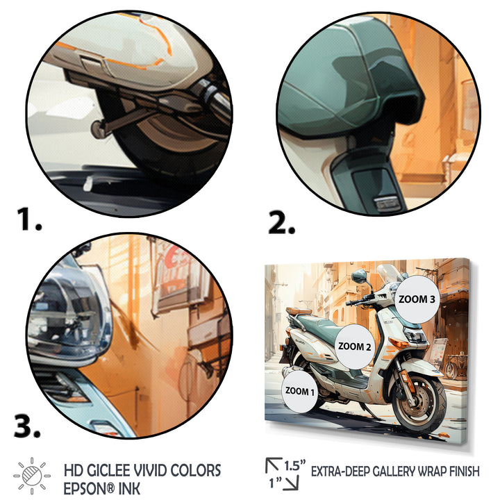 Beige Scooter City Explorer - Scooter Canvas Wall Art