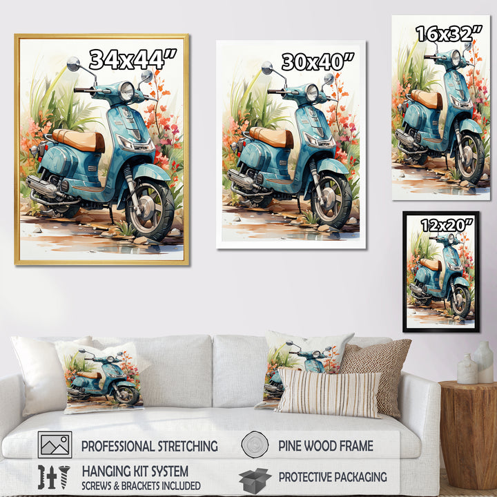 Blue Scooter Coastal Cruiser I - Scooter Canvas Wall Art