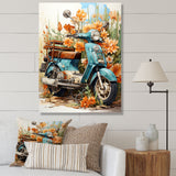 Turquoise Scooter Coastal Flowers - Scooter Canvas Wall Art