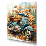 Turquoise Scooter Coastal Flowers - Scooter Canvas Wall Art