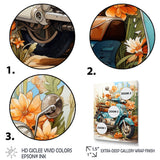 Turquoise Scooter Coastal Flowers - Scooter Canvas Wall Art