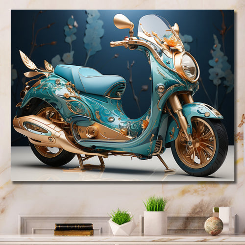 Turquoise Gold Scooter Custom Cruiser I - Scooter Canvas Wall Art
