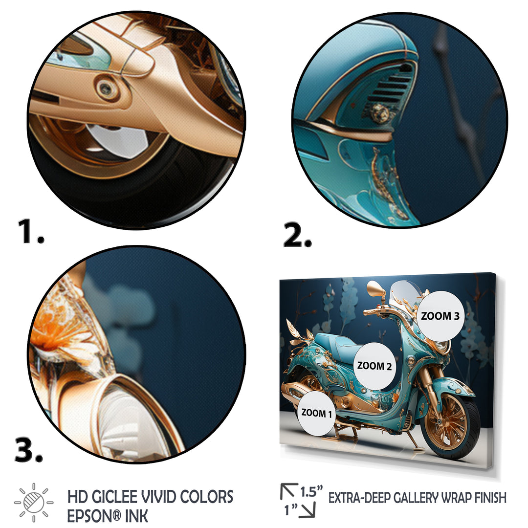 Turquoise Gold Scooter Custom Cruiser I - Scooter Canvas Wall Art