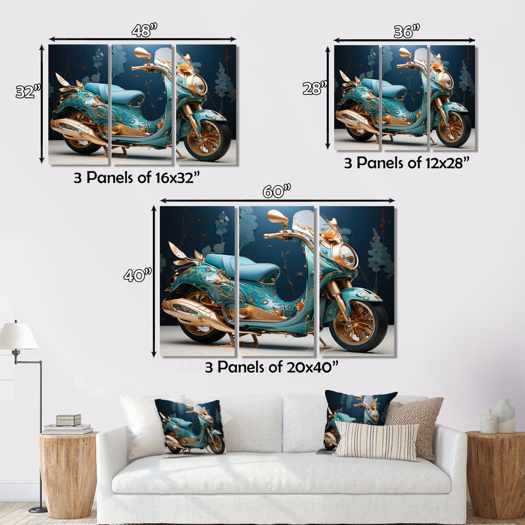 Turquoise Gold Scooter Custom Cruiser I - Scooter Canvas Wall Art