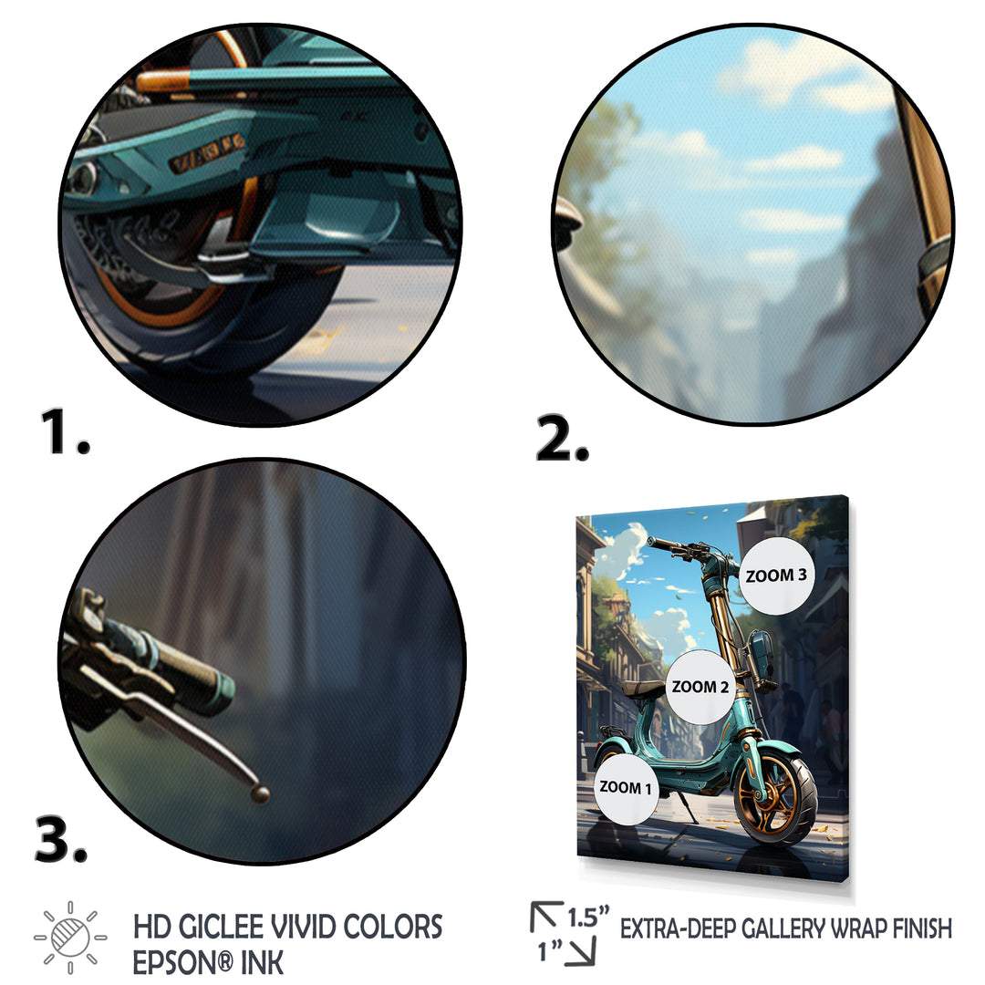Turquoise Gold Scooter Electric Glide - Scooter Canvas Wall Art