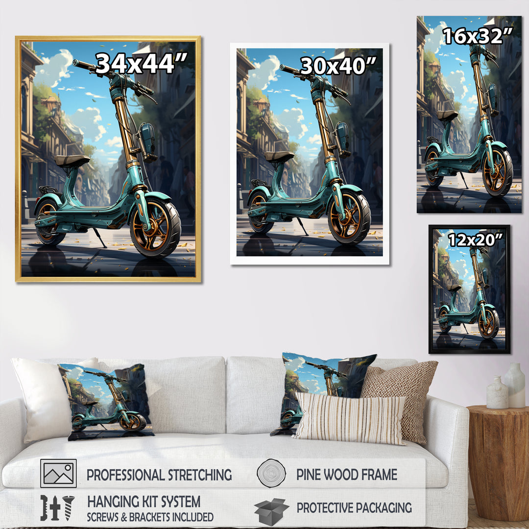 Turquoise Gold Scooter Electric Glide - Scooter Canvas Wall Art