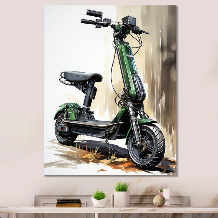 Green Scooter Electric Glide - Scooter Canvas Wall Art