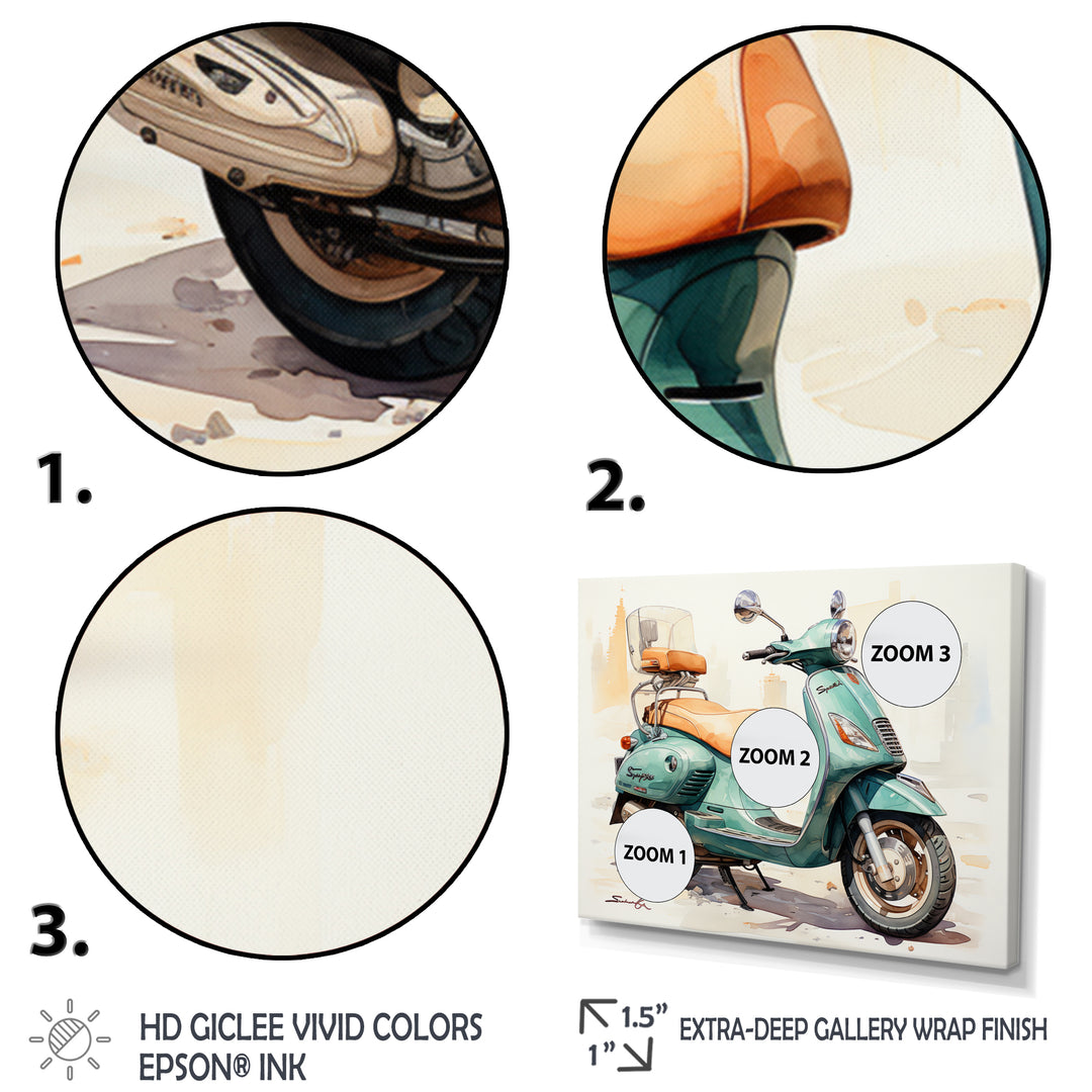 Green Scooter Family Fun - Scooter Canvas Wall Art