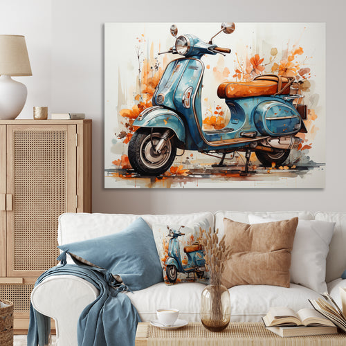 Blue Family Fun Scooter - Scooter Canvas Wall Art