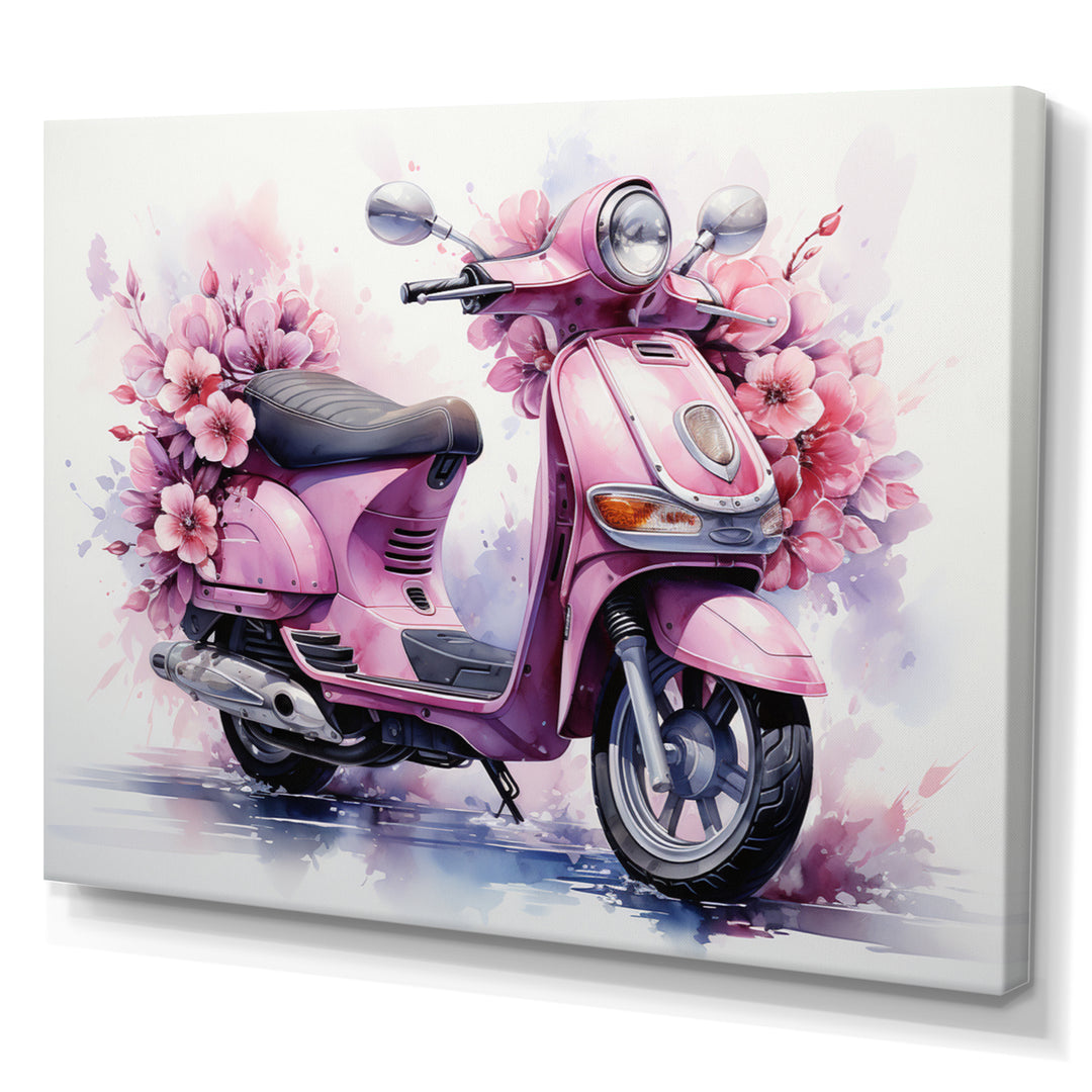 Pink Scooter Floral Fantasy I - Scooter Canvas Wall Art