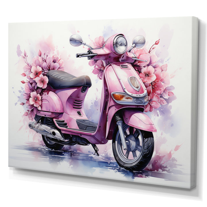 Pink Scooter Floral Fantasy I - Scooter Canvas Wall Art