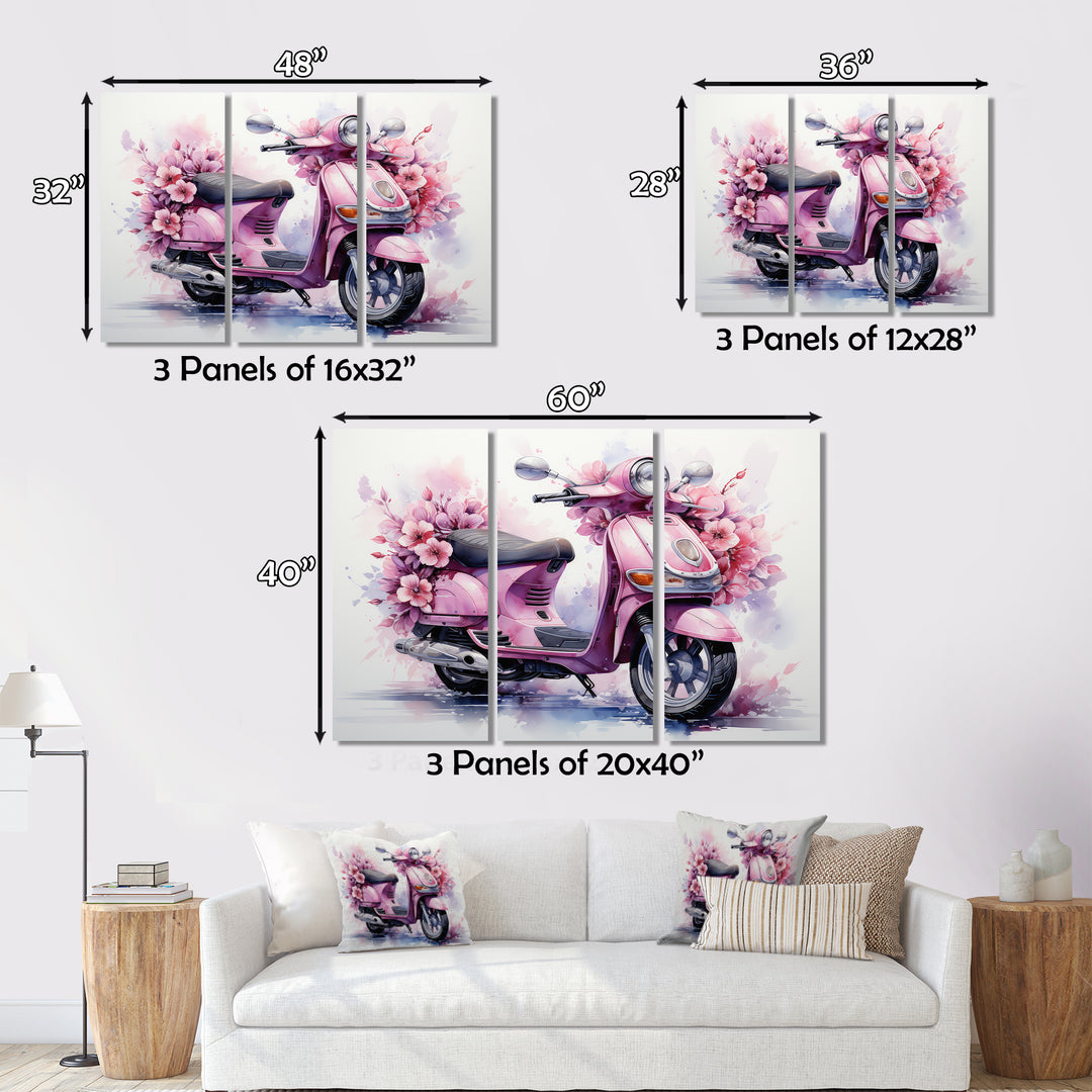 Pink Scooter Floral Fantasy I - Scooter Canvas Wall Art