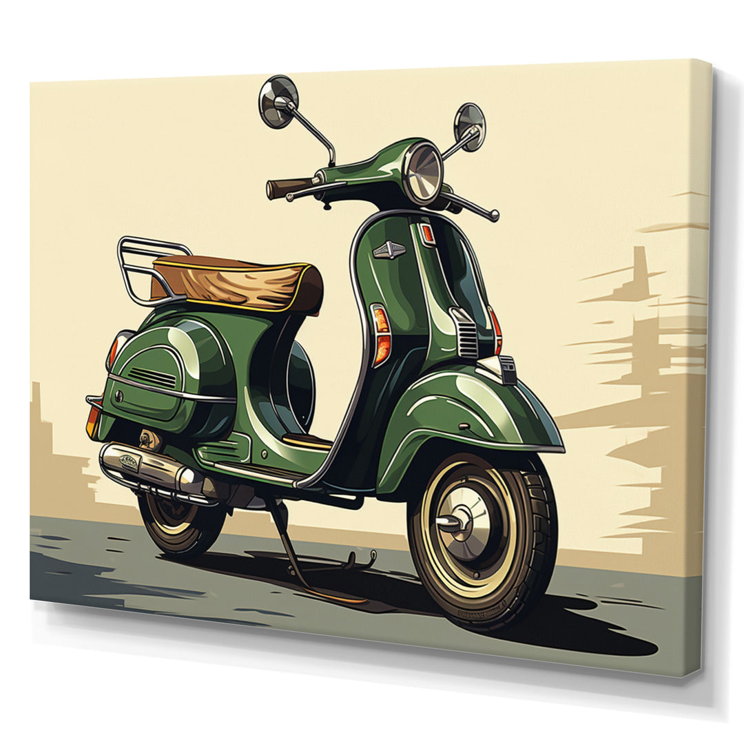 Green Scooter Retro Electric I - Scooter Canvas Wall Art